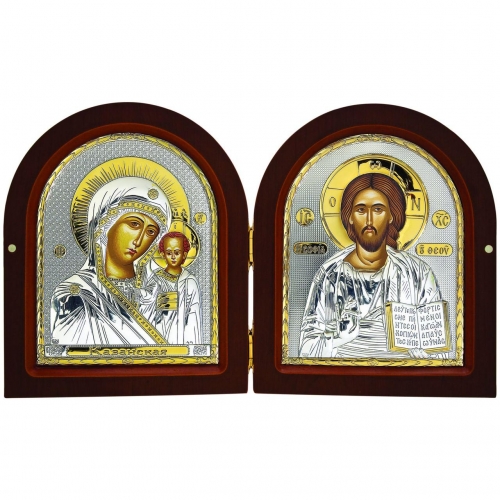 Икона Диптих Иисуса Христа и Казанской Богоматери EP4-001DG/P Silver Axion