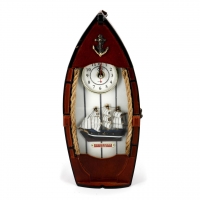 Ключница настенная в прихожую с часами Парусник 30714B Decos