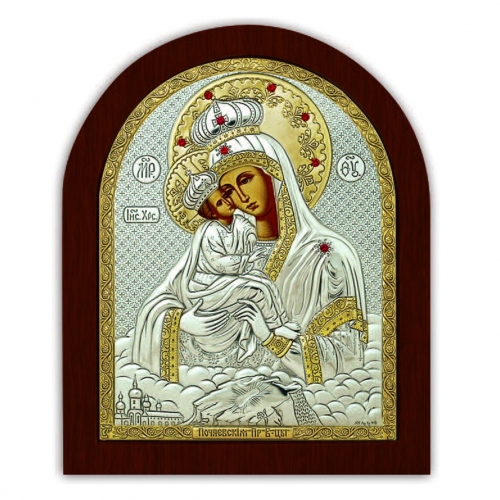 Икона Почаевская Богоматери EP3-066XAG/P Silver Axion