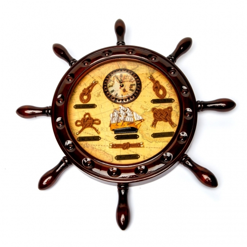 Настінний годинник штурвал в морському стилі 009С Two Captains