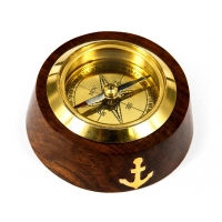 Компас настольный морской из дерева и латуни 3779A 