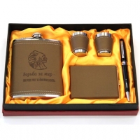 Подарунковий набір фляга 8 oz стакан 2 шт портсигар ручка T004 Hip Flask