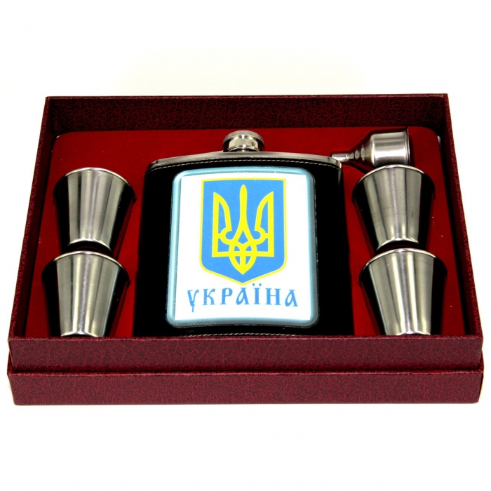 Большая фляга со стаканчиками Национальный герб A127 Hip Flask - фото 1 Darunok.ua Большая фляга со стаканчиками Национальный герб A127 Hip Flask