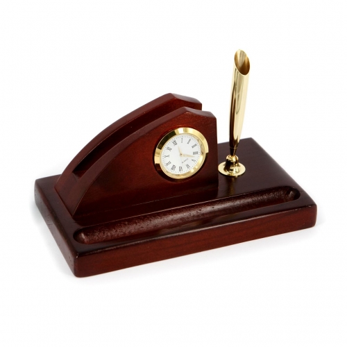 Часы настольные деревянные с подставкой под визитки и ручку D935-101 Albero Ode