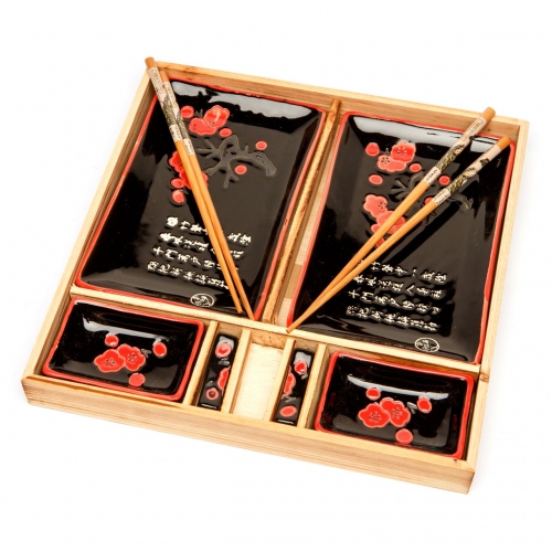 Подарунковий набір для суші Квітуча сакура чорний B150-2 Darunok