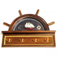 Вішалка для одягу в морському стилі з штурвалом і моделлю парусника 6032-48 