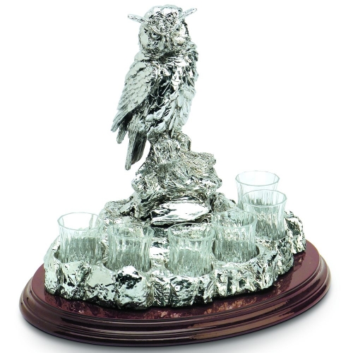Набір для горілки на 6 чарок з декором статуетки сова Chinelli