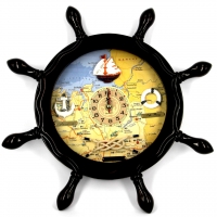 Настенные часы штурвал в морском стиле HB014D Two Captains