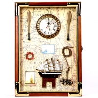 Настенная ключница с часами в морском стиле 35625A Two Captains