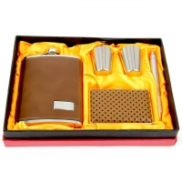 Фляга для алкоголю коричнева з портсигаром T020-1 