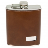Фляга в шкірі на 8 унцій під логотип світло-коричнева 146-8A Hip Flask