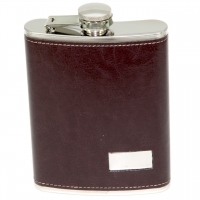 Фляга в шкірі на 8 унцій під логотип темно-коричнева 146-8B Hip Flask