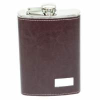 Фляга в шкірі на 10 унцій під логотип темно коричнева A146-10B Hip Flask