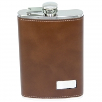 Фляга в шкірі на 10 унцій під логотип світло коричнева A146-10A Hip Flask