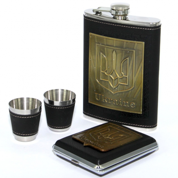 Набор с флягой и портсигаром Герб Украины A122 Hip Flask - фото 1 Darunok.ua Набор с флягой и портсигаром Герб Украины A122 Hip Flask