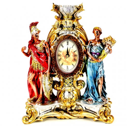 Каминные часы статуэтка воина и женщины с рогом изобилия PL0412P-31A7-10 Argenti Classic