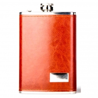 Фляга в шкірі на 10 унцій під логотип червоно коричнева A146-10C Hip Flask