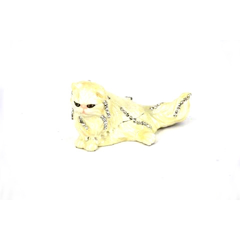 Шкатулка со стразами в виде статуэтки белой кошки 10711A 
