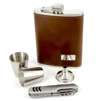Фляга для алкоголю світло-коричнева і складаний ніж T019-2 