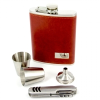Фляга для алкоголю коричнева і складаний ніж T019-3 