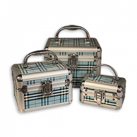 Набор шкатулок для украшений и косметики 3 шт голубая клетка 8016 