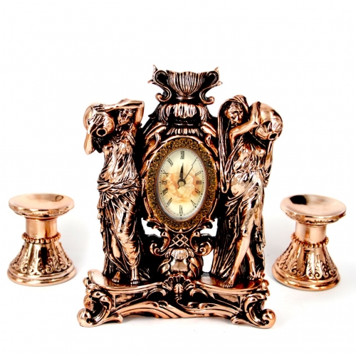 Набір камінний годинник Купальниці та 2 підсвічники для широкої свічки 