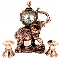 Набор каминные часы Слон и 2 подсвечника для широкой свечи 