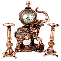 Набор каминные часы Слон и 2 высоких подсвечника 