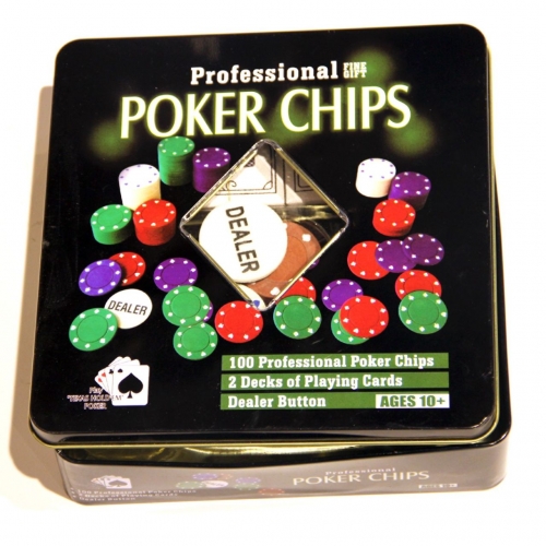 Набор для игры в покер на 100 фишек в жестяной коробке TC04100N 